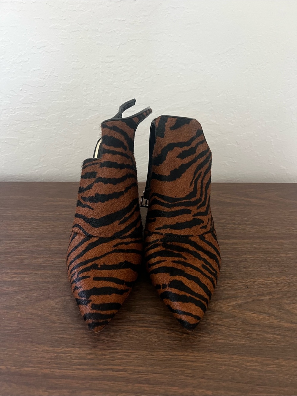 White House Black Market Brown & Black Tiger-Print Pointed Ankle Boots